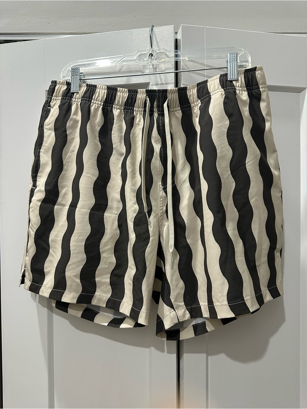BearBottom Black & Cream Wavy Stripe Swim Shorts